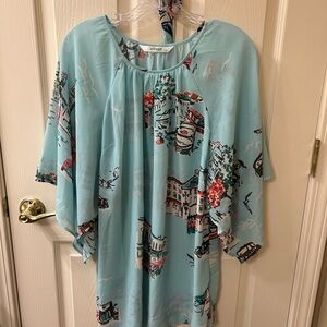 eShakti Light Blue print blouse